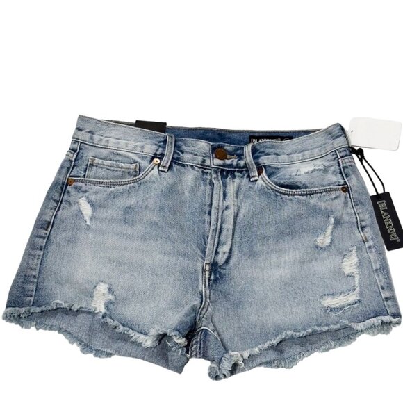 BLANK NYC Women's Shorts Blue Denim Cotton Frayed Hem Distressed Zip Fly Size 29 - Picture 5 of 8